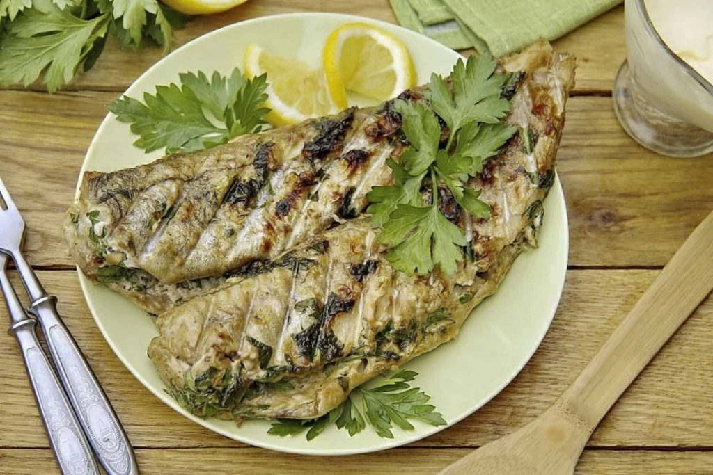 grilled papio fish with celery and lemon