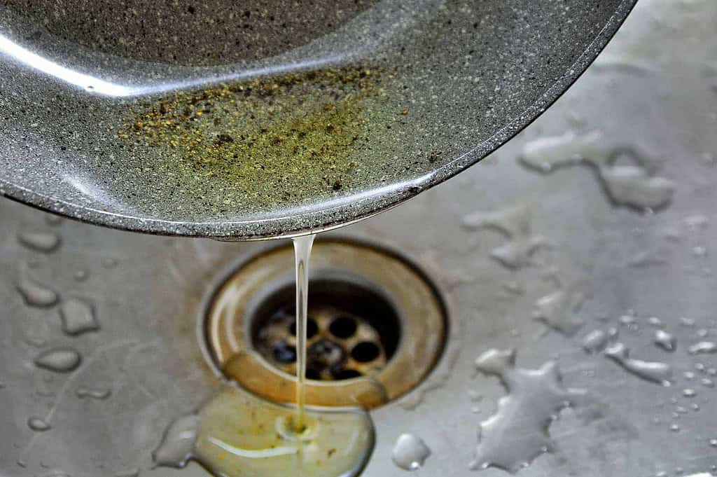 pouring of used olive oil down a drain