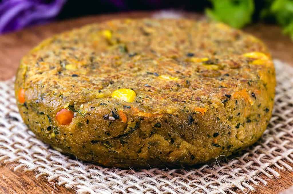 closed up plant-based burger patty
