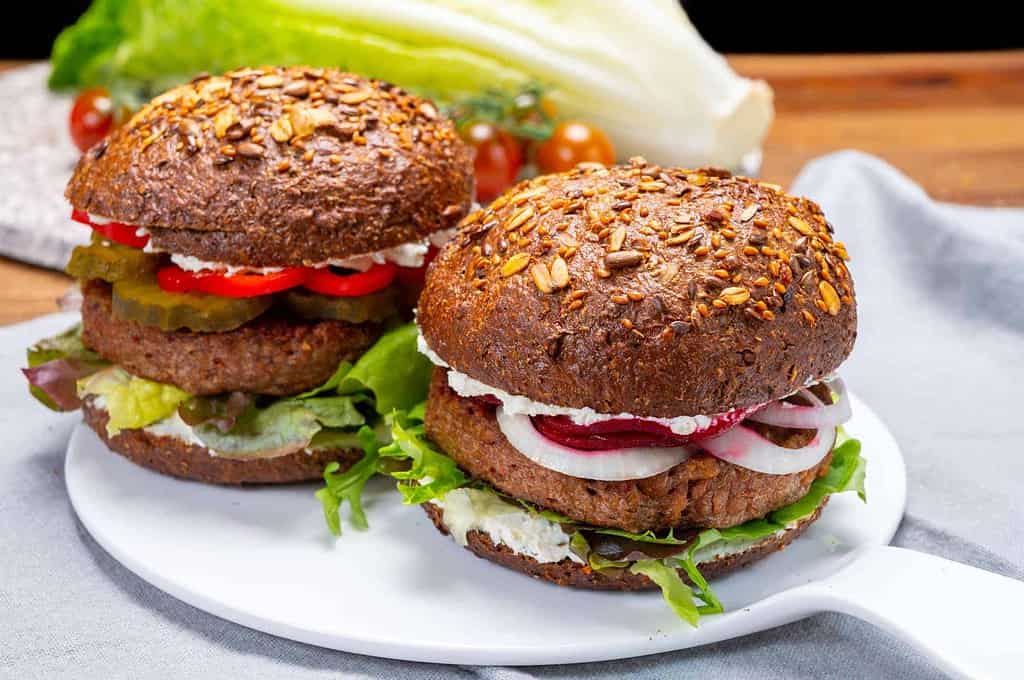 two plant-based burgers