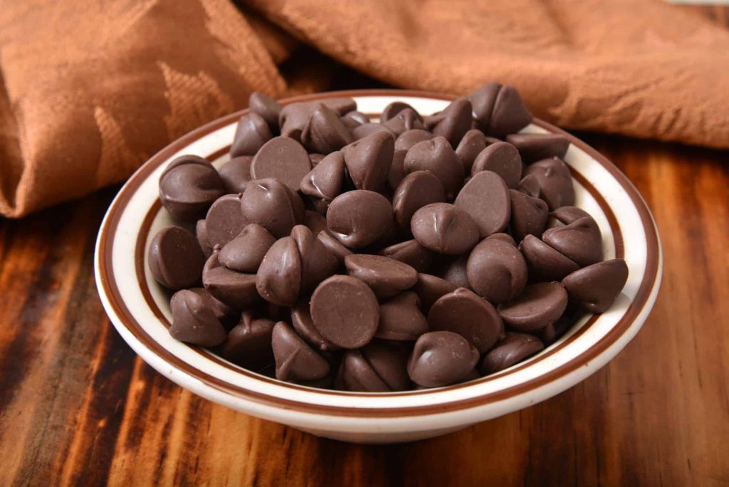 dark chocolate chips in a bowl