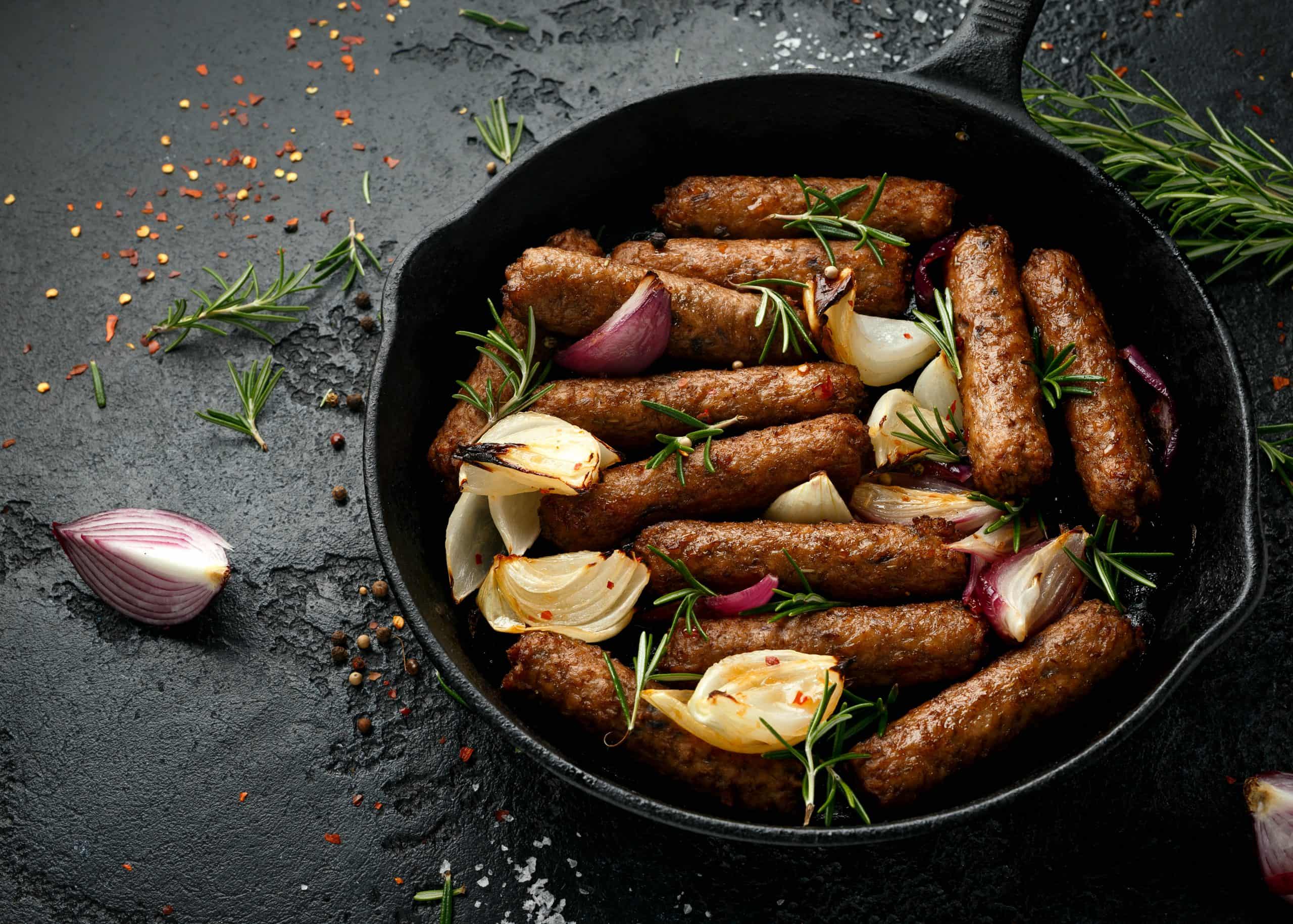 quorn sausage in a frying pan