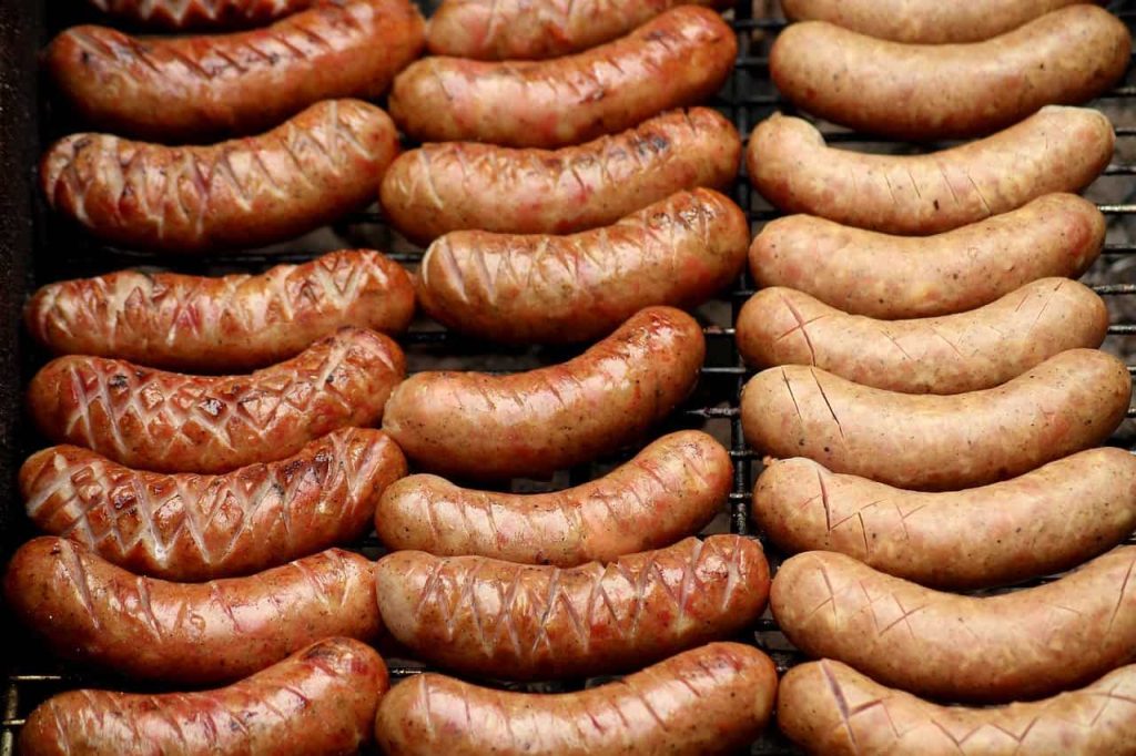 sausages on a barbecue grill