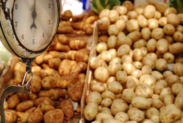 sweet potatoes weighed in the market