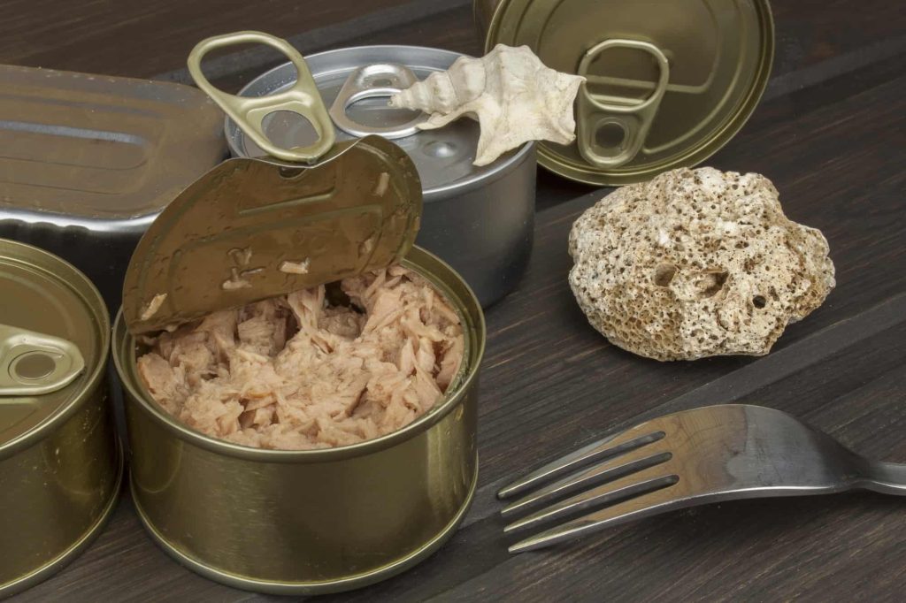 open canned tuna with fork