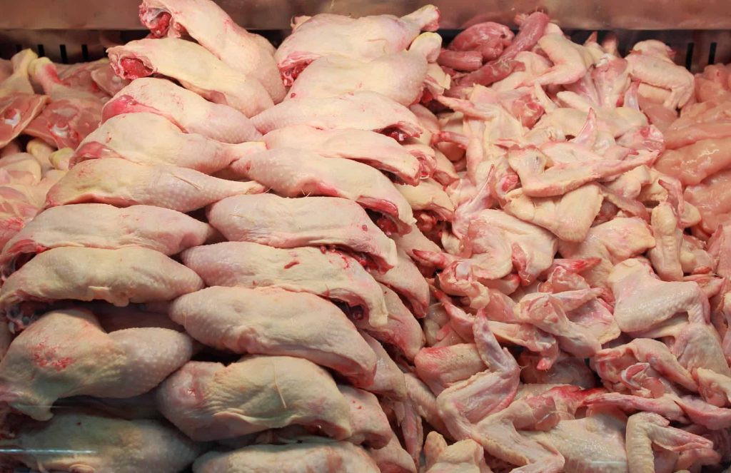 chicken meat including wings in a butcher shop