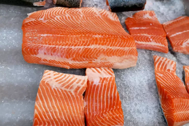 frozen salmon in a refrigerator