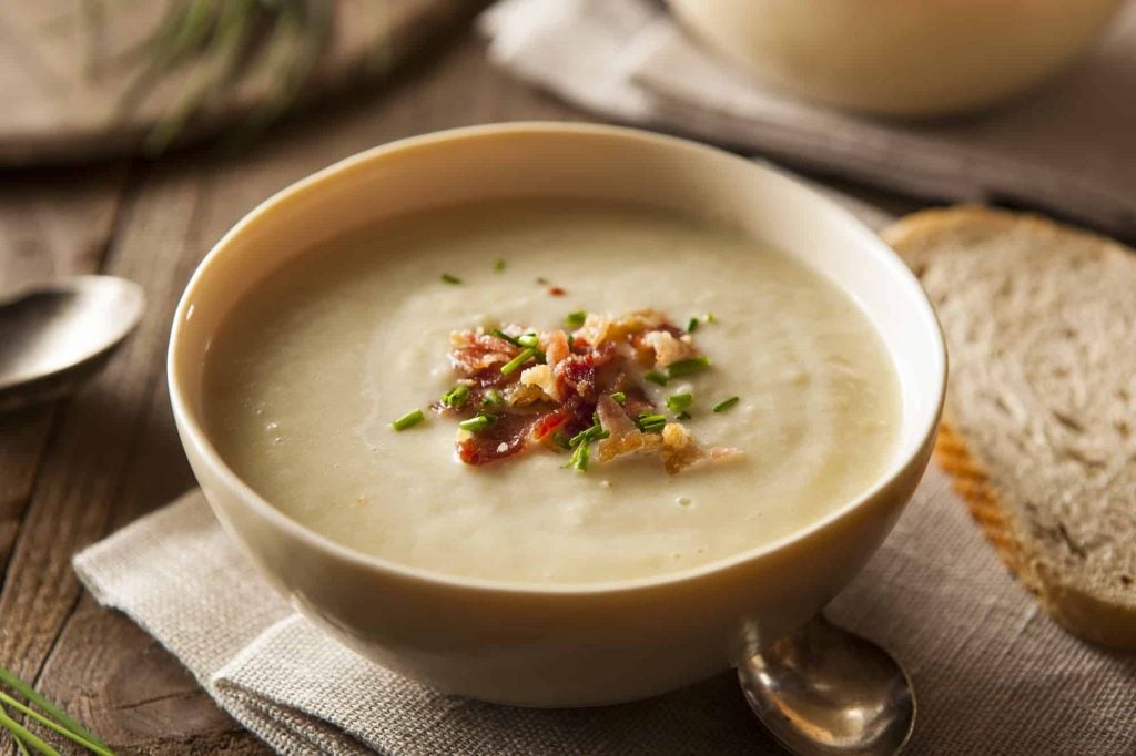 creamy potato soup in a bowl