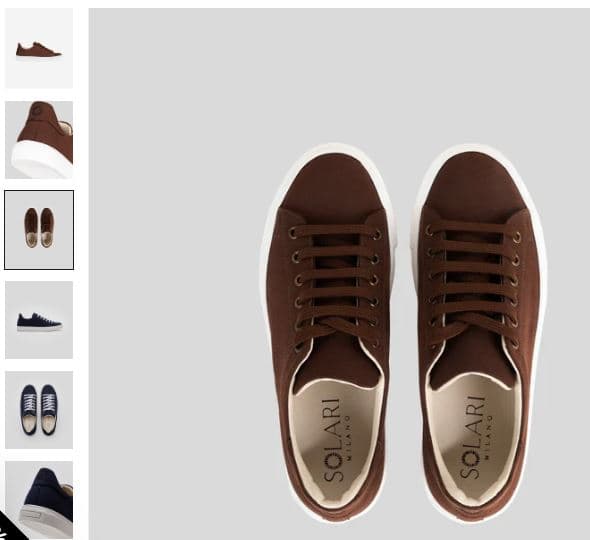 A pair of brown vegan corn leather sneakers on a white background, showcasing the G1 Unisex design by Solari Milano.