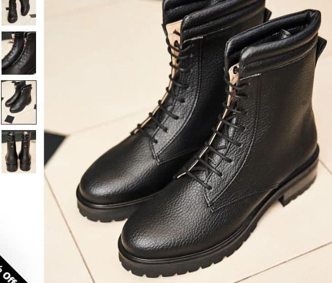 Women's black vegan leather combat boots with zipper, designed by Minuit sur Terre, showcasing a stylish and durable look.