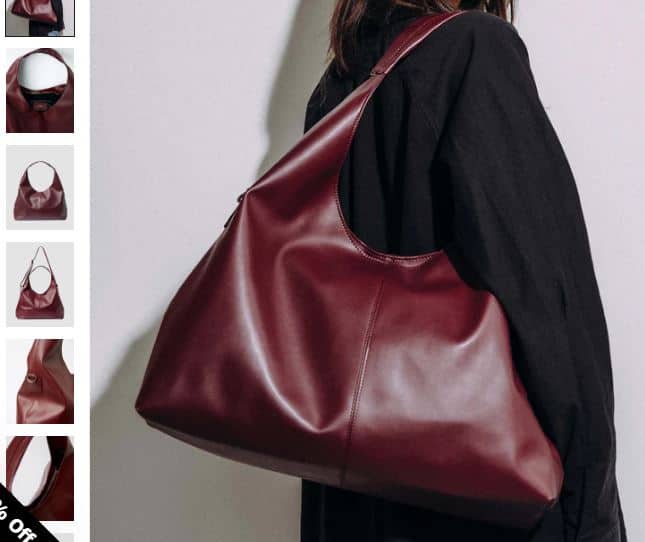 Burgundy leather Bohema Slouchy Tote displayed in various poses, showcasing its effortless style and sustainable design.